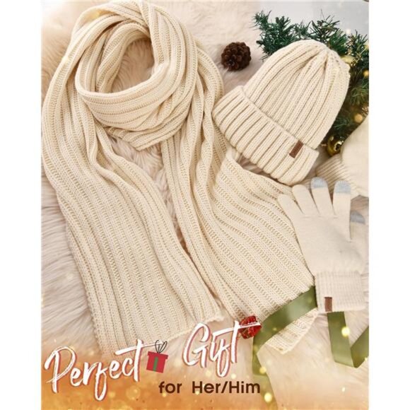 FURTALK Winter Warm Beanie Knit Hat Touchscreen Gloves Scarf Set Soft Fleece - Picture 6 of 7